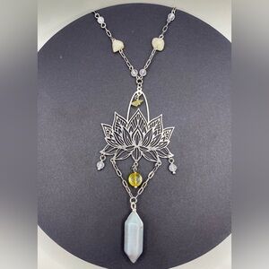 🪷🌞Citrine Morganite Clear Quartz Lotus Flower Necklace